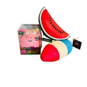 SmushWorld Jumbo Squishy Toy Bundle Chubby Pig Watermelon Rocket Pop 3pc Set NEW